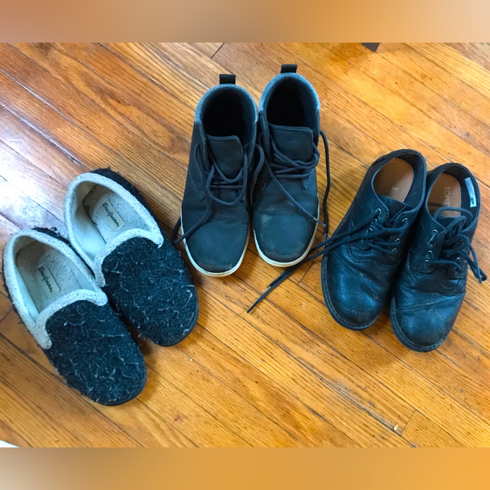Three pair boy’s shoes: Tom’s, Perry Ellis